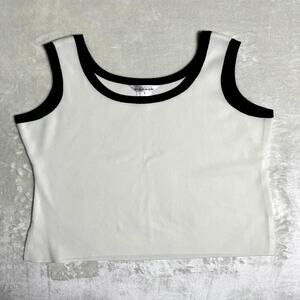 Misook Minimalist Tank Women's L Elegant Black on White Quiet Luxury Great Feel